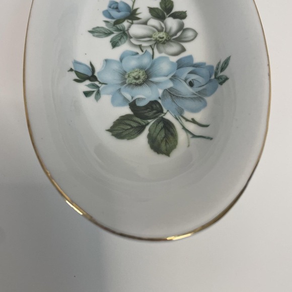 Tilso Japan Vintage Butter Dish Trinket Dish Shades of Blue Roses - Picture 4 of 16